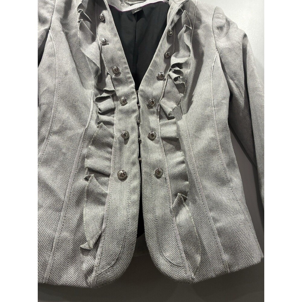 WHBM Ruffle Front Blazer Gray Herringbone Peplum Jacket Women’s 0 Military Style - Picture 2 of 8